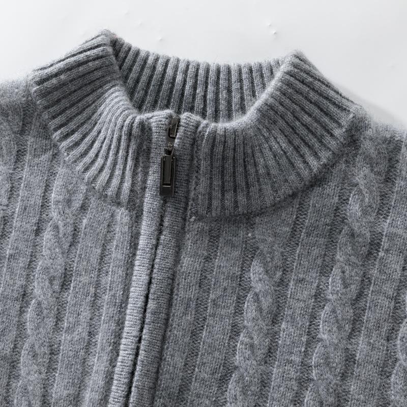 Men's Casual Cable Knit Cashmere Sweater - Autumn/Winter Half-High Neck Zipper, Long Sleeve, Loose Fit.