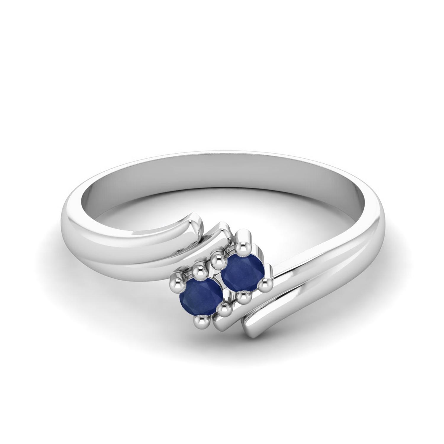 2mm Round Blue Sapphire Bypass Shank 925 Sterling Silver Two Stone Women Wedding Ring