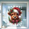 Self Adhesive Kitchen Wall Art Christmas Window Clings, Cute Highland Cow Sticker with Santa Hat, Winter Moisture Proof Decor for Double-Side