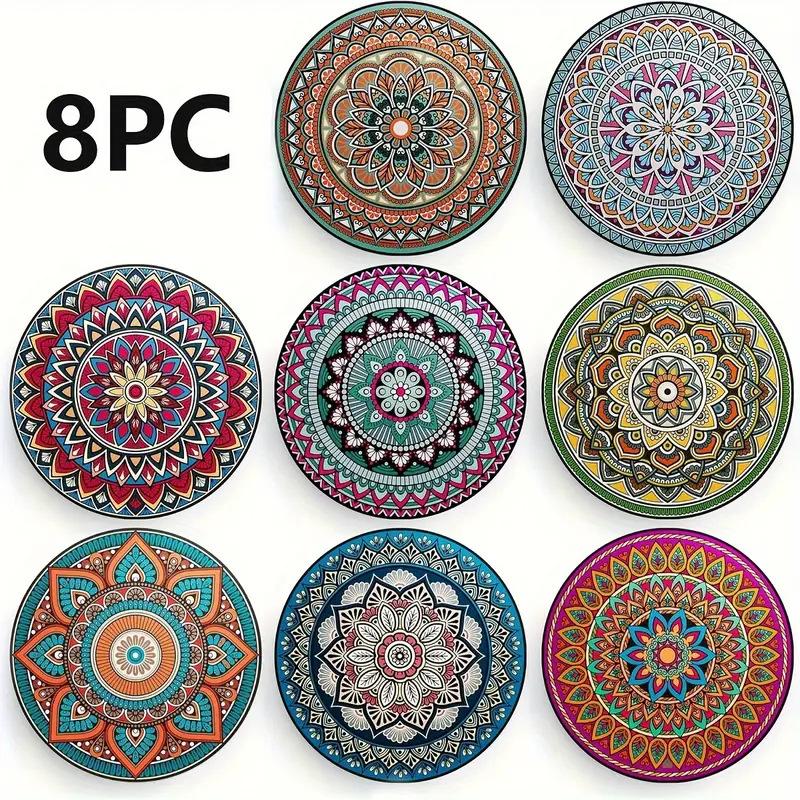 8PCS 10cm Wooden Coaster Tea Coffee Cup Pad Heat Resistant Round Bowl Teapot Mat Wood Placemats Coasters for Home Kitchen Decor
