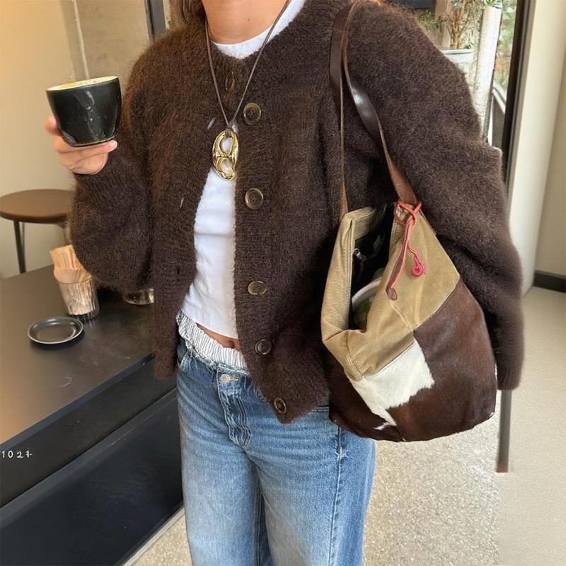 Casual Simple Button Long-sleeved Jacket Sweater for Women 2025 Autumn Winter