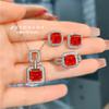 Fashion Women Jewelry Set Elegant Candy Tower Ring High Carbon Diamond Necklace Ruby Stud Earrings Luxury Gift