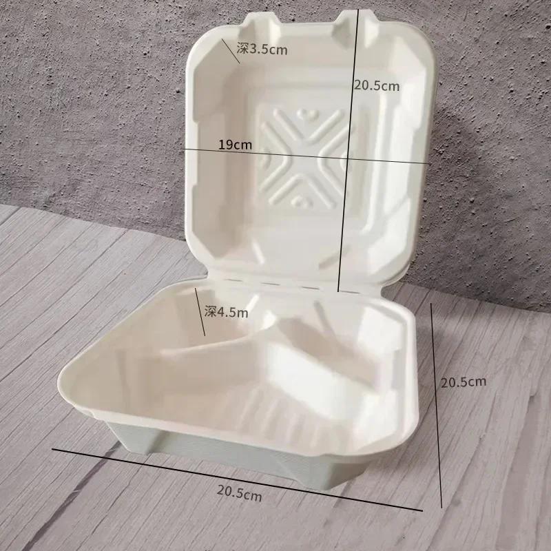 Disposable Pulp Lunch Box Thick Environmentally Friendly Rice Takeaway Packaging Rectangular Connected Fast Food Boxs