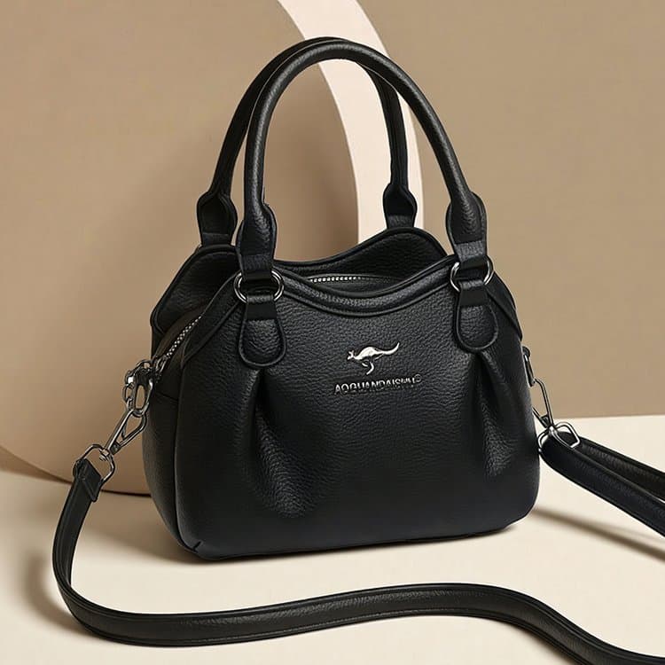 Мягкая кожаная плиссированная женская сумка через плечо чёрный