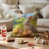 Happy Easter Bunny Cushion Cover Silky Short Plush with Invisible Zipper Dustproof Sofa Pillow Case for Home Decor