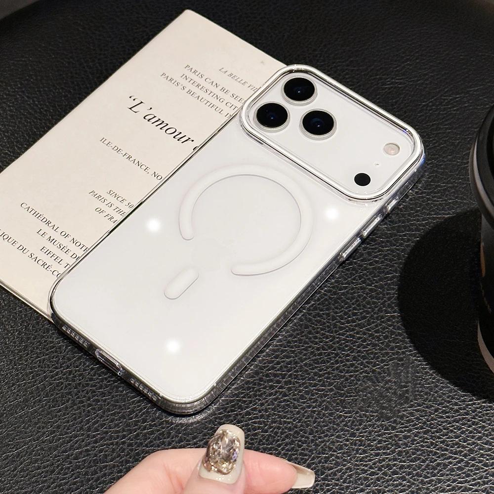 

Simple Magnetic Charging Transparent Phone Case For IPhone 17Air 16Plus 15 14 13 12 Pro Max Non-yellowing Anti-Drop Cover iPhone17