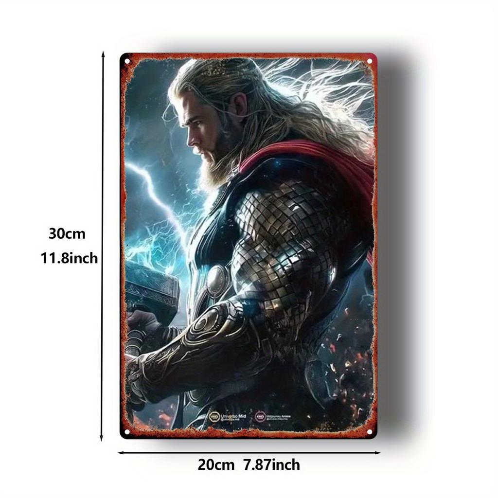 1pc MARVEL Thor Mjolnir Hammer Wall Art Decor - 20.32x30.48 Cm Iron Metal Superhero Plaque with Pre-Drilled Holes, Vibrant Storm