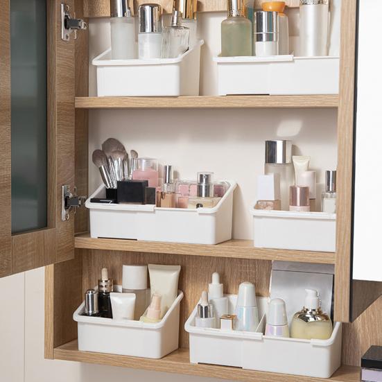 Cosmetic Storage Box Adjustable with 3 Compartments Cosmetic Organizer for Mirror Cabinet Slim Expandable Makeup