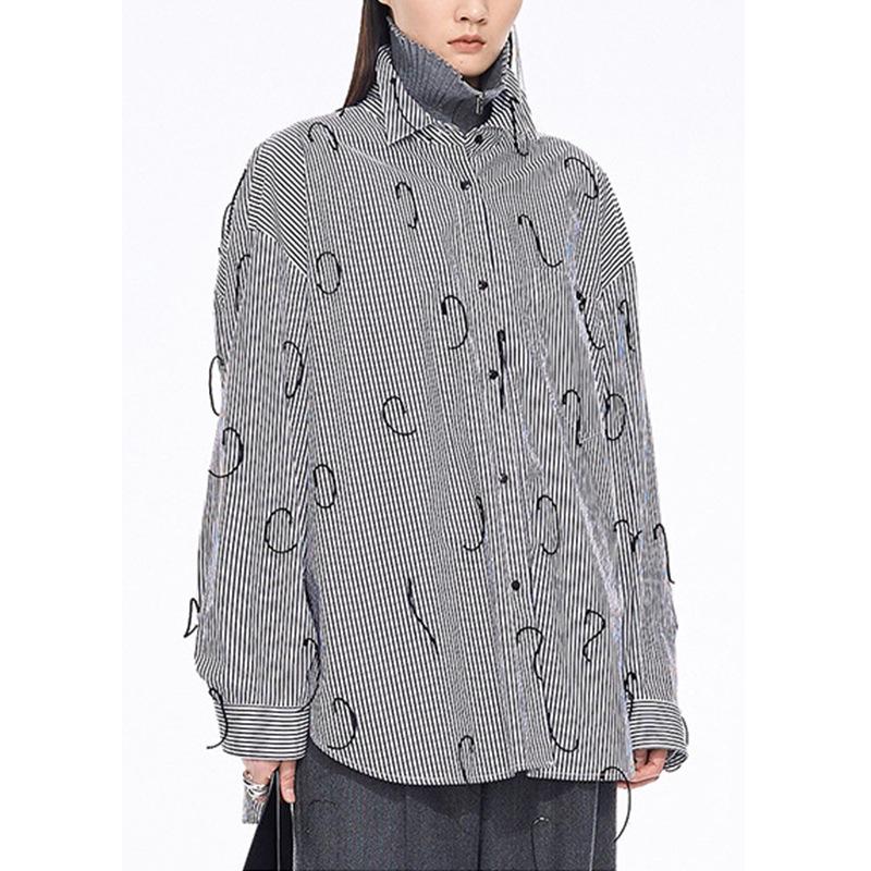 Женская французская ретро рубашка в полоску с цветовыми блоками и кисточками - Осенне-зимний дизайн Extra Large