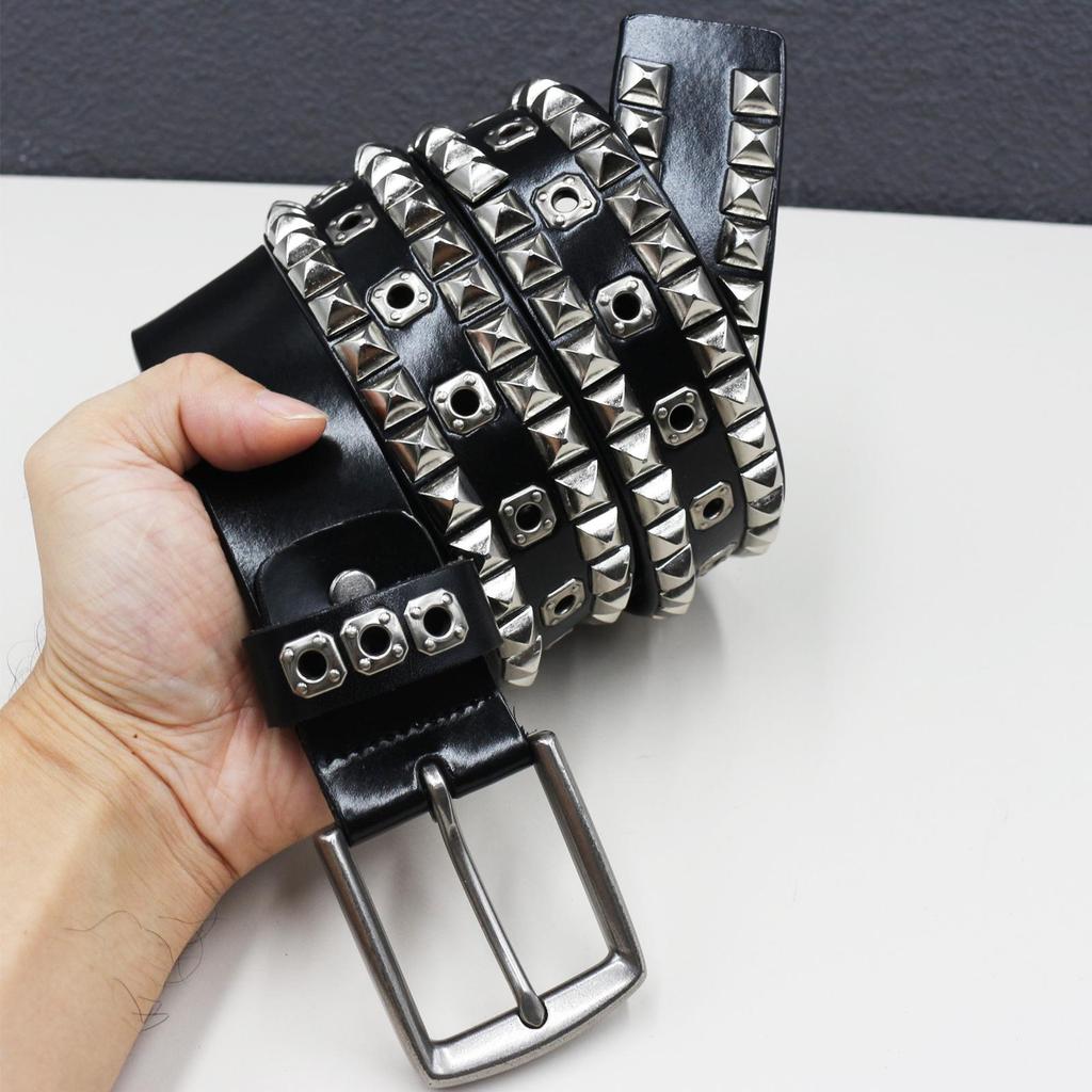 Heavy-Duty Genuine Leather Rivet Belt – Square, Thick, Personalized Design
