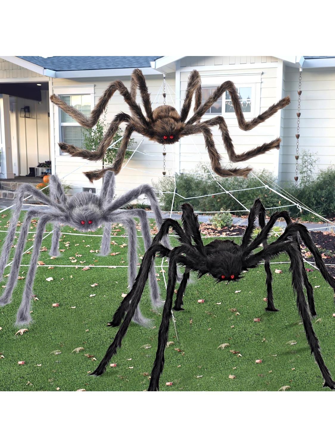 

JOYFY 3 шт. Павуки на Хелловін Штучні волохаті гігантські павуки для Хелловінського декору Двір Газон Ґанок Внутрішній Дім з привидами Страшний реквізит