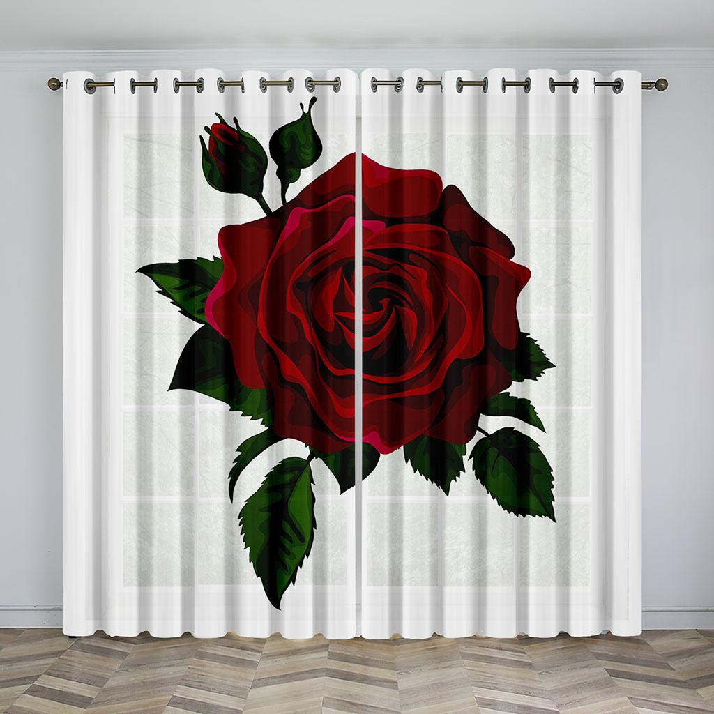 Beautiful Roses Pattern Sunshade Curtains 3D Digital Printed Polyester Curtains Living Room Bedroom Home Decor Curtain 2 Panel