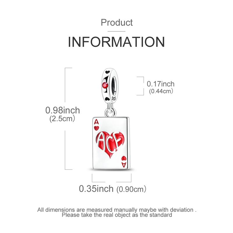 Copper Playing Cards A Charms Bead Pendants Fit Original Bracelet Diy Jewelry Women Gift