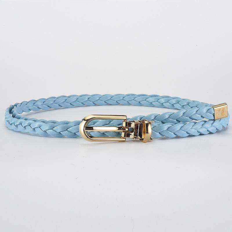Women's Korean Style Candy Color Knotted Braided Leather Belt with Clip Buckle