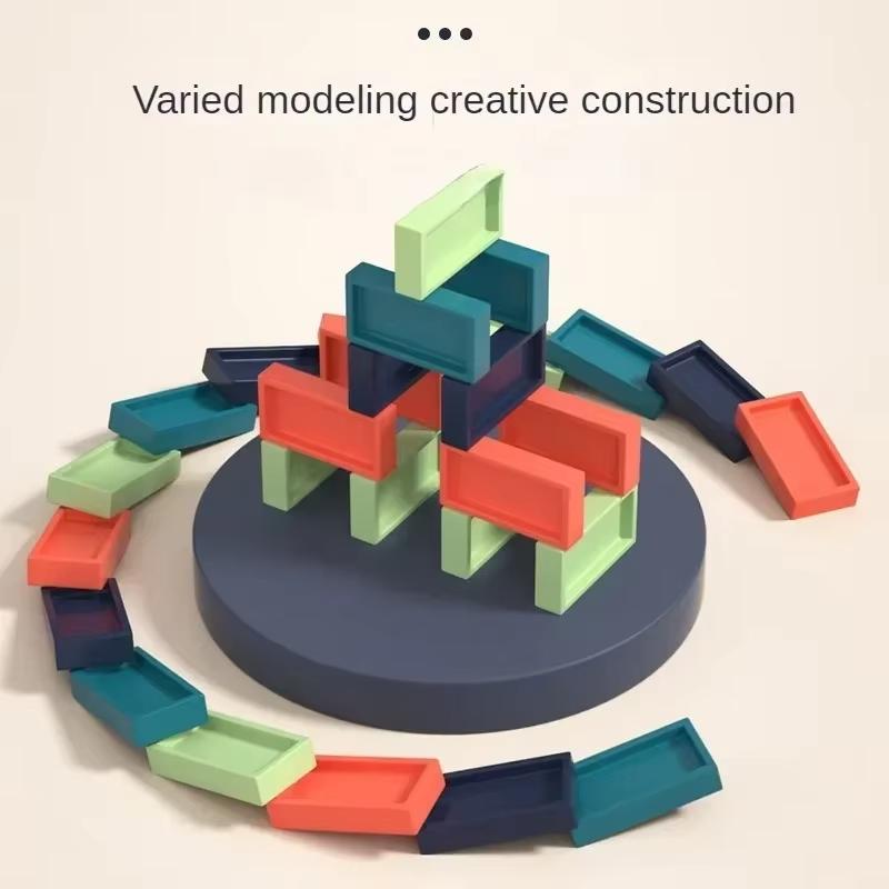 60 Pieces of Domino Automatic Laying Train Electric Vehicle Building Block Kit, Creative Game, Intelligent Education, DIY Toy