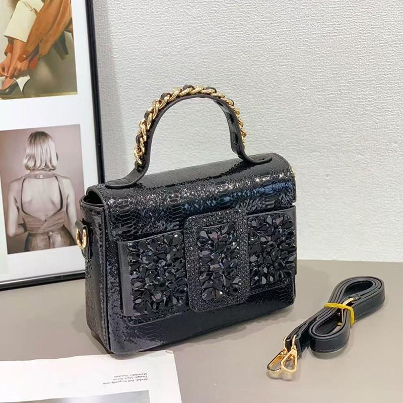 Crocodile Texture Kely Square Stud Handbag Fashionable Tote Bag With Snake Print Large Capacity