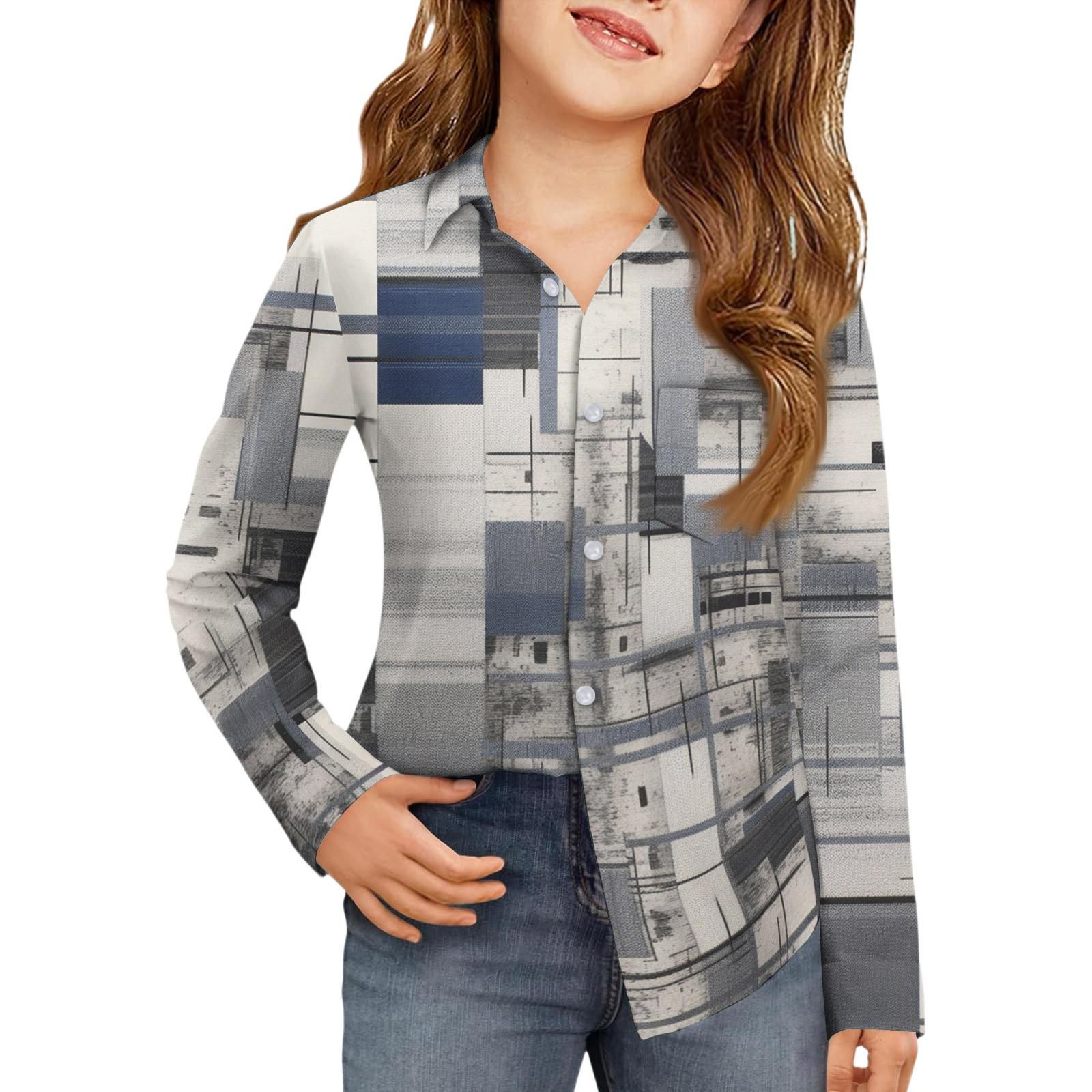 

Рубашка на пуговицах для девочек - Блузка-платье с длинным рукавом 130