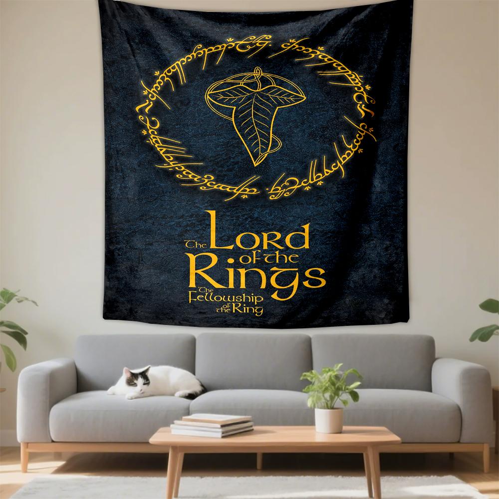 Lord of the Rings Fellowship Gold Leaf Elvish Fantasy Art Tapestry for Dorm Room Wall Hanging