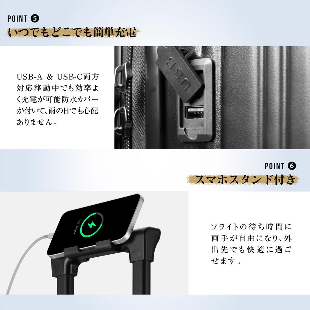 Carry Case with USB Carry Bag with Cup Hidden Hook Charging Double 360 Degree Business Trip S Size [GURAMU] Suitcase, Carry-on Port, Holder, Function,