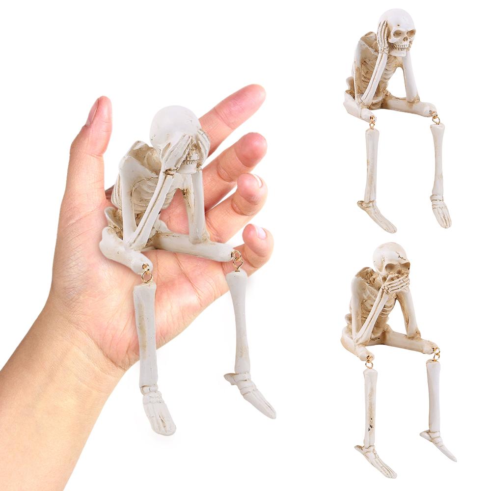Halloween Skeleton Statues Resin No See No Hear No Speak Gothic Decor Evil Realistic Skull Decor Horror Desk for Office Decor