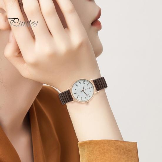 Women Daily Watch Quartz Round Dial Elastic Band Simple Style Alloy Time-checking High Accuracy Student Wristwatch Dating Timepiece Casual Formal