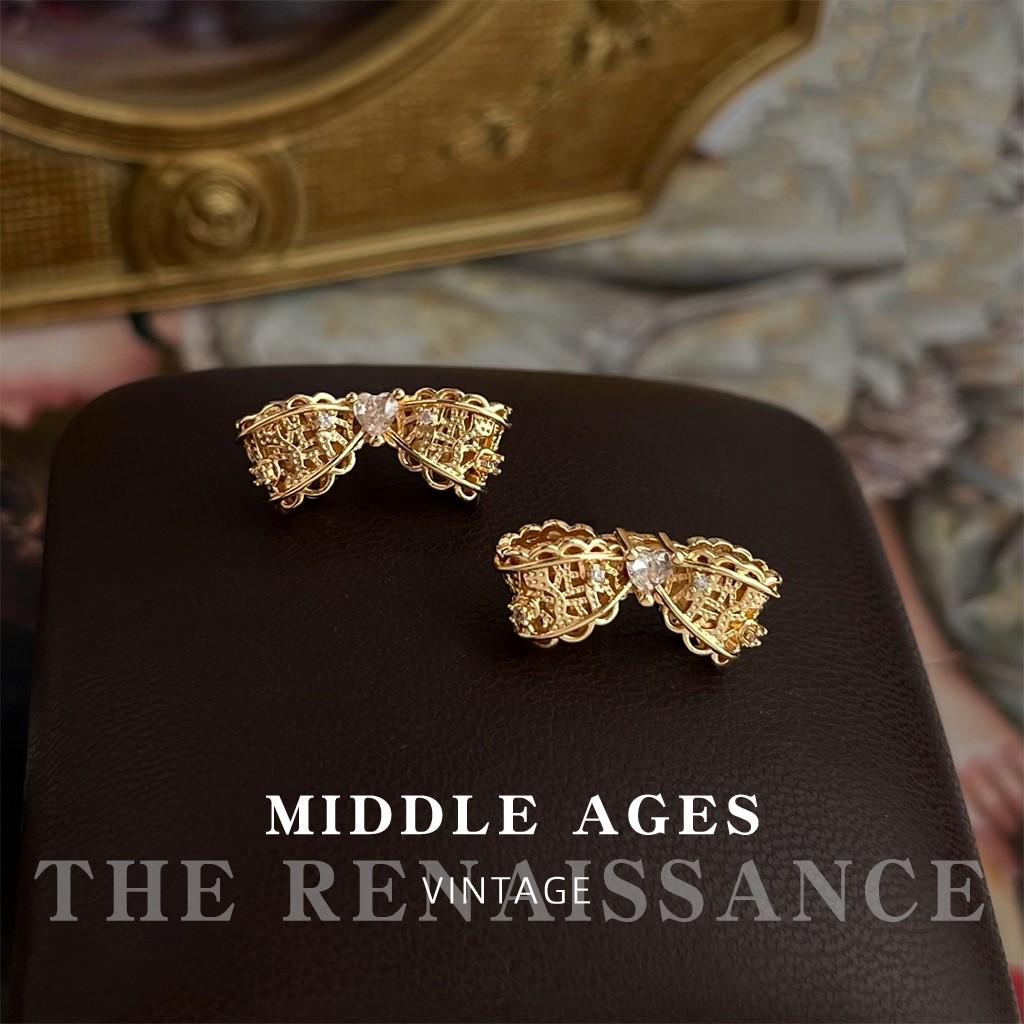 Lace hollow bow zircon stud earrings