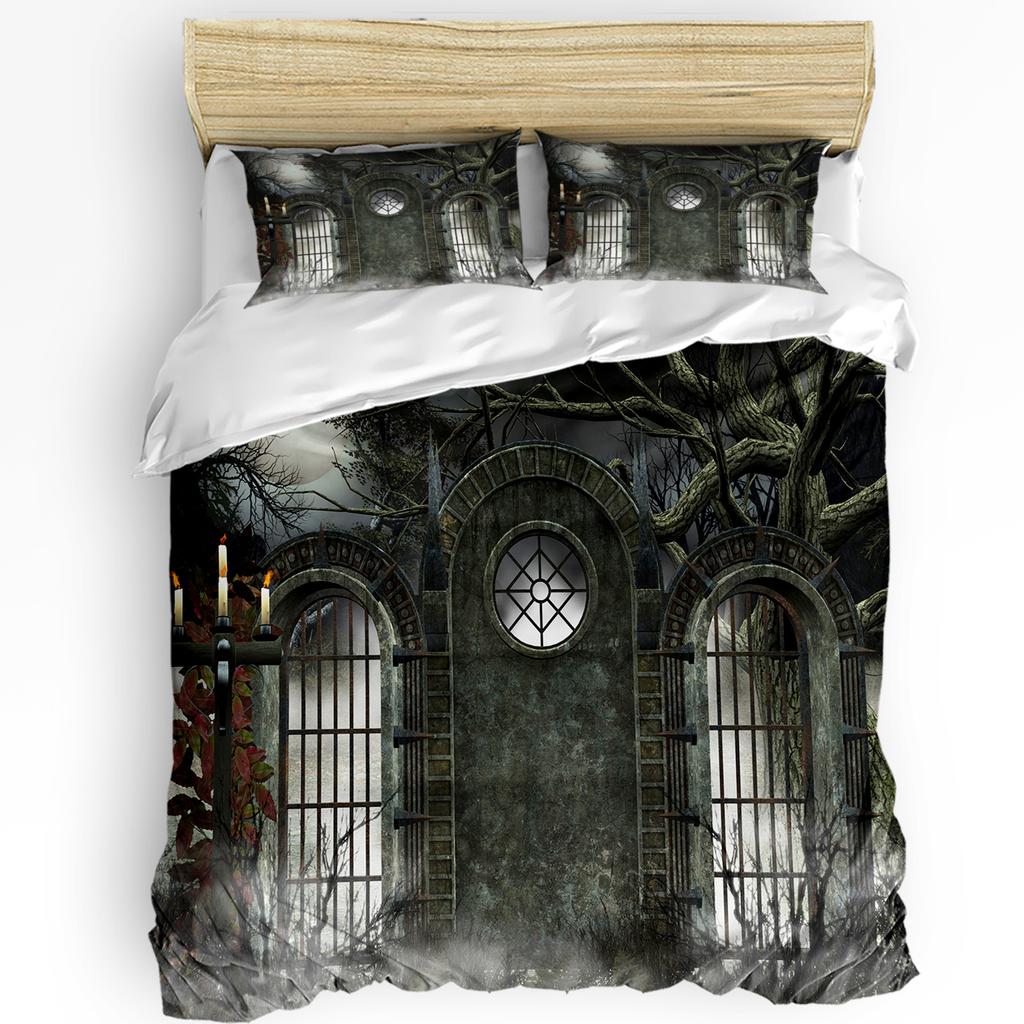 Gate Mystery Dark Halloween Horror Forest Bedding Set 3pcs Duvet Cover Pillowcase Quilt Cover Double Bed Set Home Textile