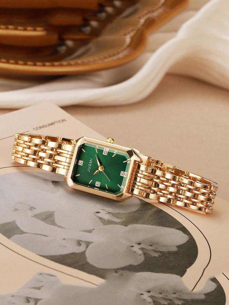 1pc Women's Fashion Quartz Watch, Simple Dial Square, High-Quality Gold Plated, Stainless Steel Strap, Suitable For Birthday, Anniversary