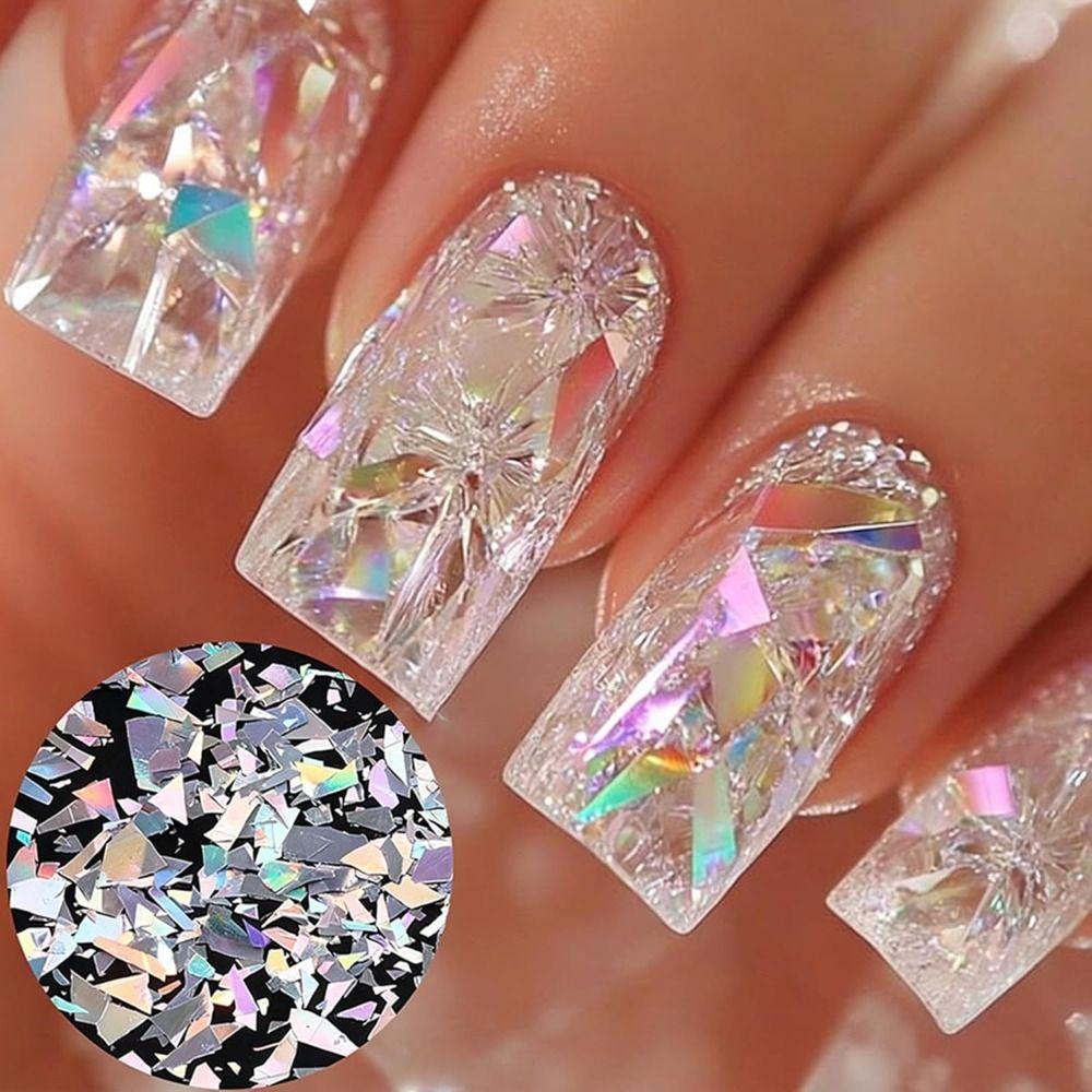 Laser Silver Nail Glitters Sparkly Sliver Nail Charms New Chunky Glitter for Women DIY Manicure