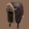 Vintage Pu Leather Pilot Hat Thicked Ear Protection Hat Neutral Winter Ski Cap  Cycling