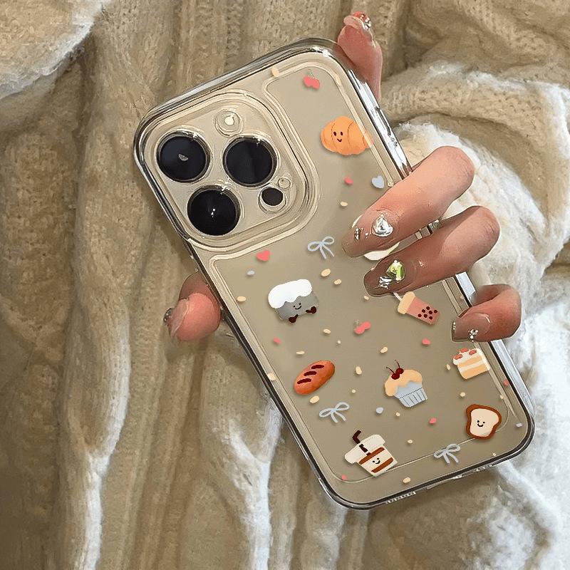 Transparent Dessert Coffee Phone Case for Apple iPhone 13/14/15 Pro Max, 7/8 Plus, XS with Precise Cutouts