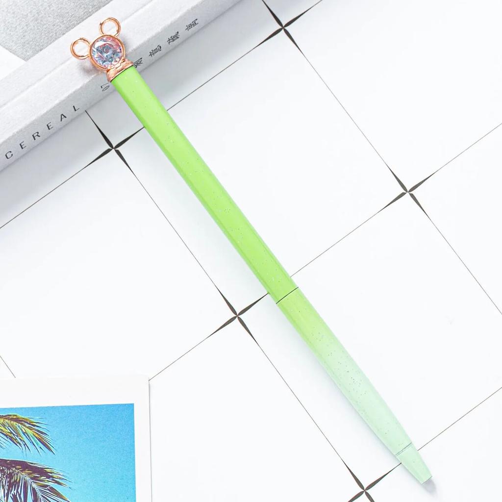 1 Piece Diamond Mouse School Pen Bullet Point Metal Ballpoint Pen Black Writing Pen For Student Rose Gold Stationery