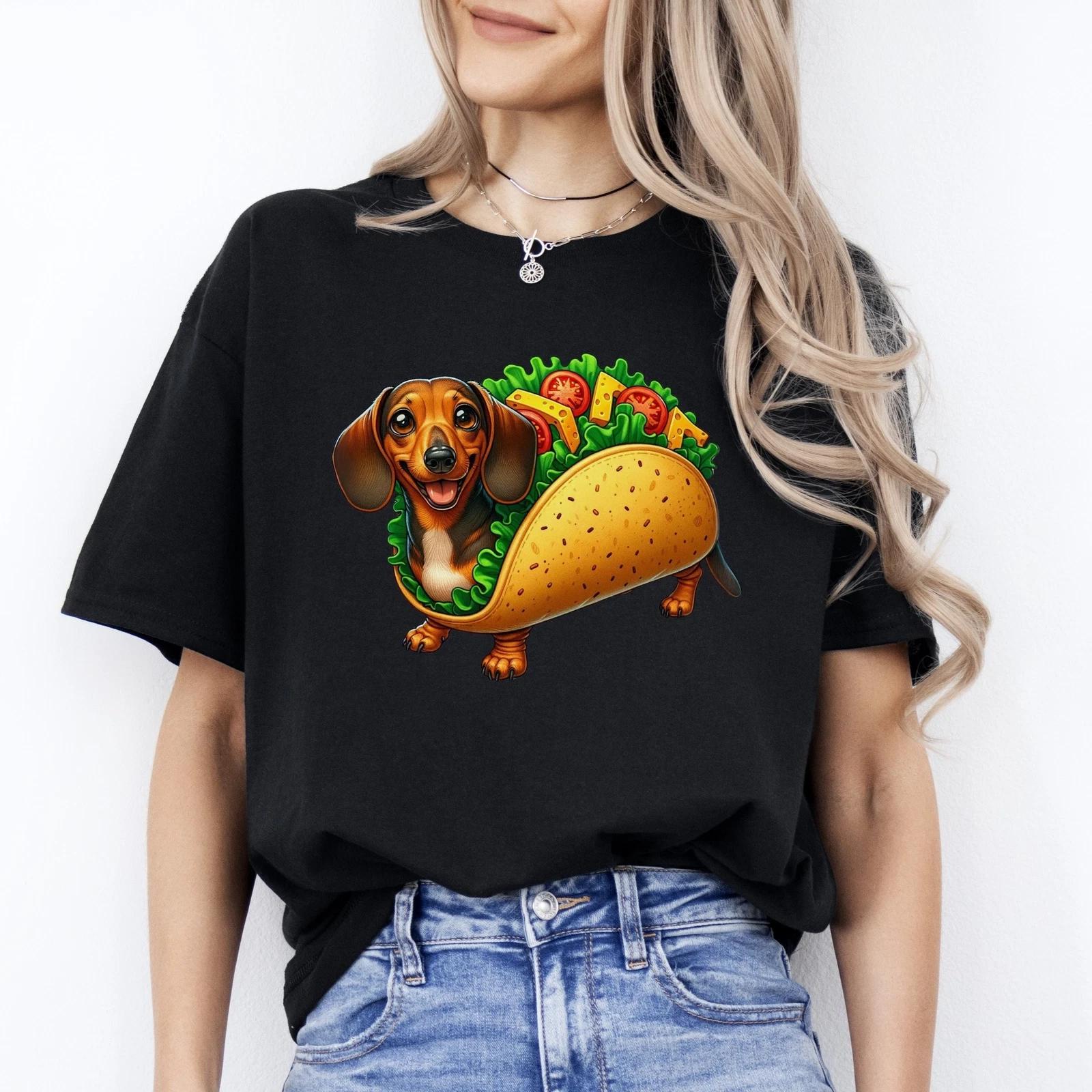 Dachshund Taco T-Shirt gift Taco lover Dachshund dog mom Unisex tee Black Navy D 2XL