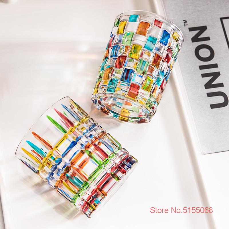Classic Italy Zecchin Design Multicolor Crystal Whisky Glasses Gothic Old Fashioned Rock Glass Hand Painted Dazzle Color Whisky Tumbler