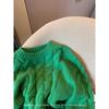 Thickened! Green Twist Crew Neck Sweater Women's Autumn and Winter New Lazy Outside Loose Knitted Top