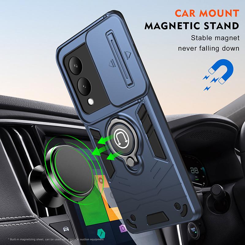 Slide Camera Lens Protector Armor Case For VIVO Y16 Y17 Y17S Y19S Y22 Y22S Military Grade Bumpers Magnet Ring Cover For VIVO Y22