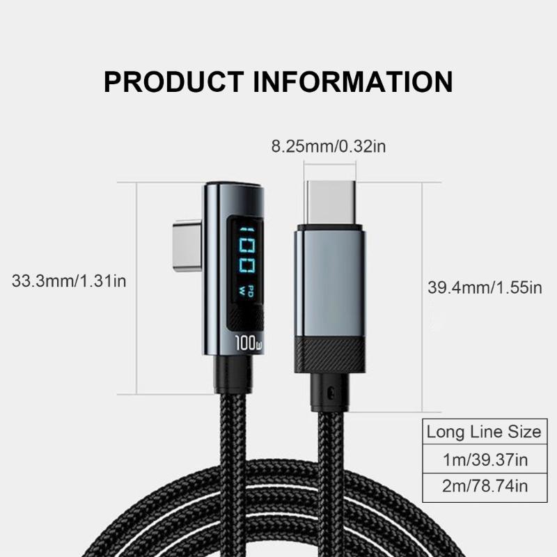 Schnelles 240W USB C Displaykabel Multifunktions-USB Typ C Schnellladekabel mit LED-Bildschirm Biegbares Ladekabel 1M/2M