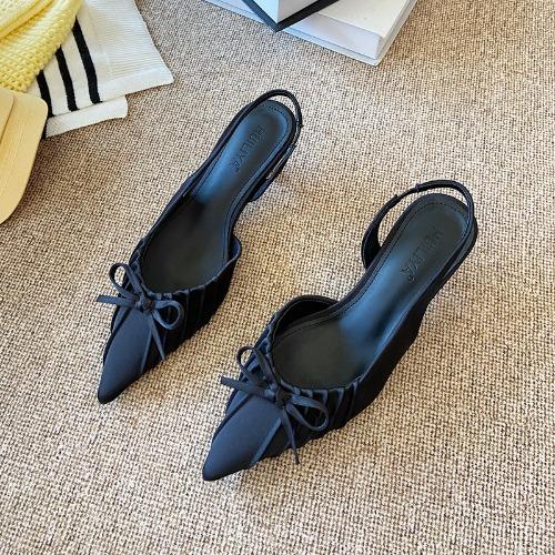 Women Pointed Toe Stiletto Heels Bow Pleated Open Back Sandals Chic Designer High Heel Shoes for Women
