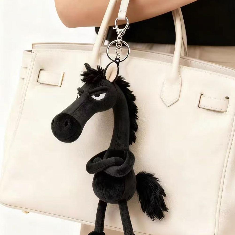 1pcs Black Horse Keychain Plush Toy Backpack Pendant Decoration Year of The Horse Plush Toy New Year's Gifts for Boys and Girls