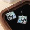 Cute Cat Enamel Square Dangle Drop Earrings For Women Simple Lovely Animal Earrings Daily Casual Commute Jewelry Idea Gifts