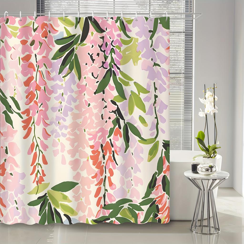 Elegant Pink and White Cherry Blossom Design Waterproof Shower Curtain – Perfect for Bringing Springtime Beauty to Your Bathroom