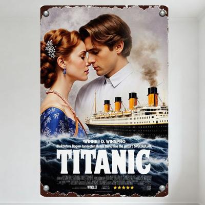 Vintage Titanic Filmplakat Metallblechschild Rustikal 1910er Paar Ozeandampfer Wanddeko für Bar Café Man Cave Zuhause