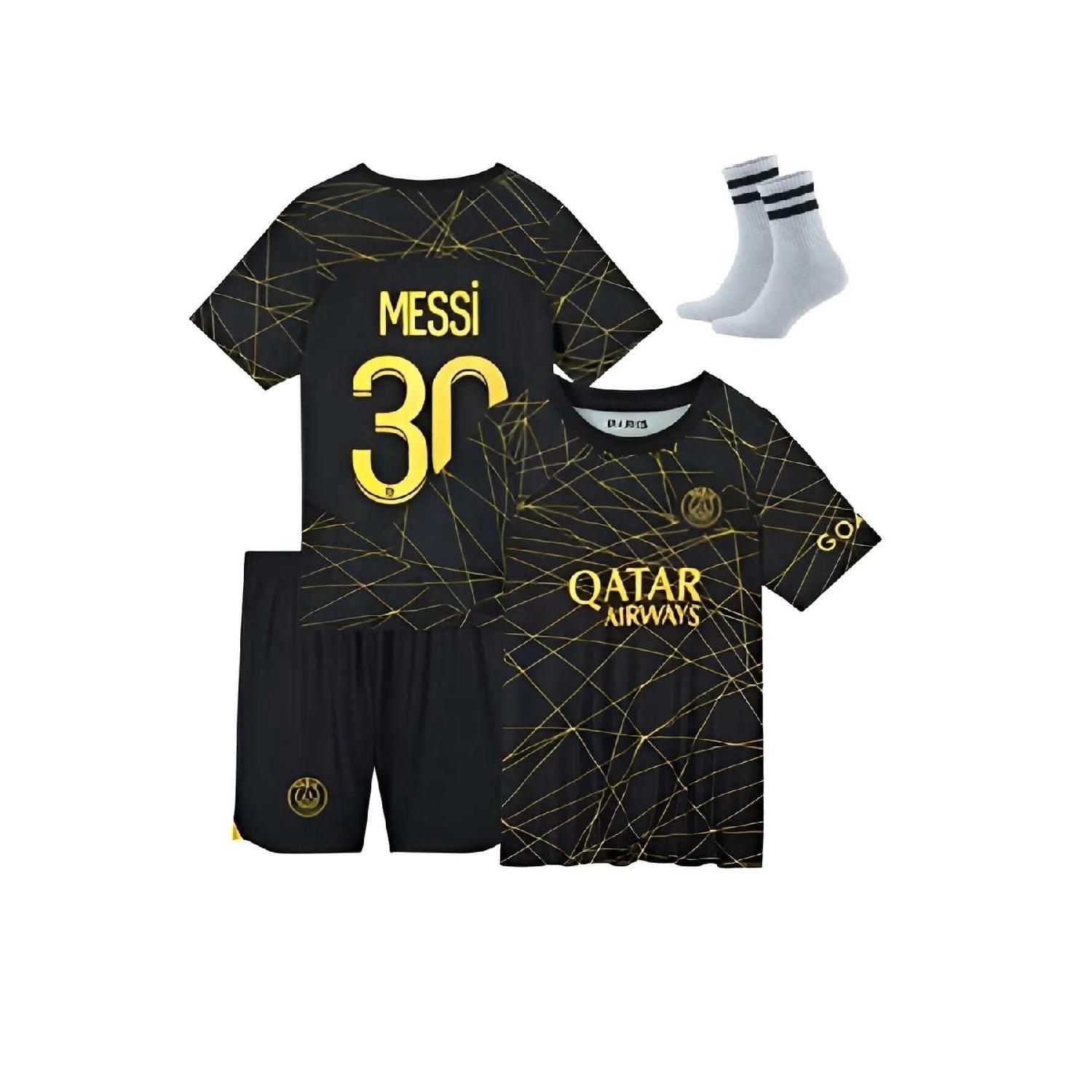 

Комплект из 3 детских трикотажных изделий золотисто-черного цвета Psg Messi, специальный дизайн
