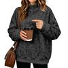 Women's Casual Long Sleeve High Neck Flannel Leopard Print Sweatshirt