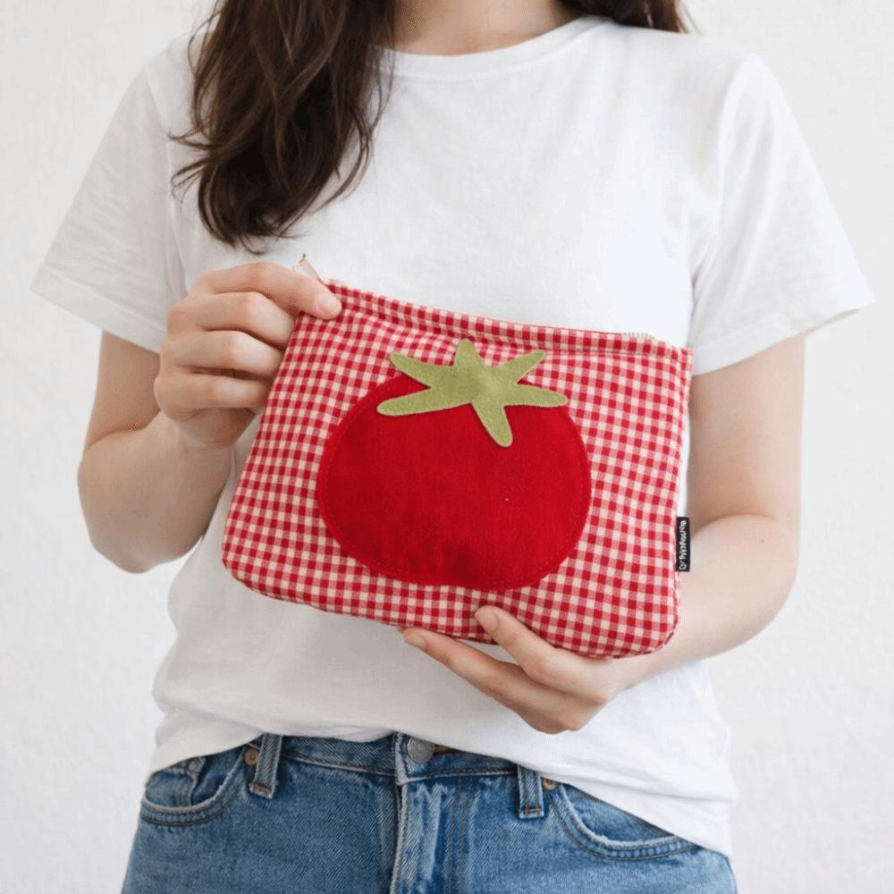 Tomato Makeup Bag Red Pencil Pouch Minimalist Grid Cosmetic Bag  Girls