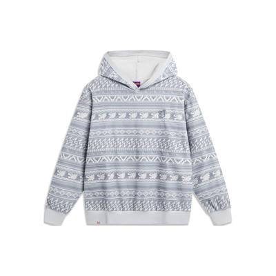 Li Ning Seria Lifestyle Sportowy Bluza z kapturem z nadrukiem na całej powierzchni Luźny krój Bluza z długim rękawem Bluza unisex Chuan-Stone-Gray AAEU001-3