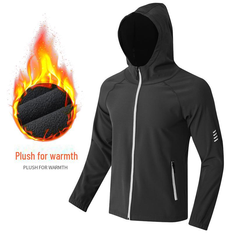 Unisex Winter Outdoor Windproof Velvet Jacket with Reflective Zipper for Cycling, Running, and Leisure Activities.
