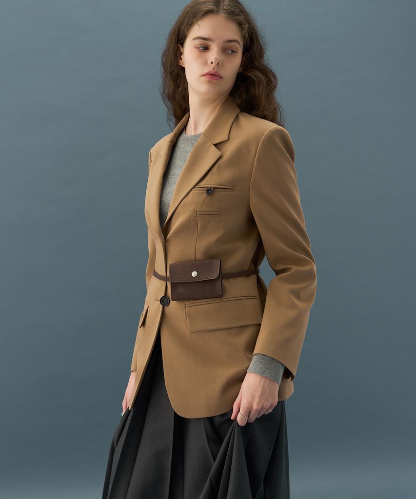 Drawfit Women Wool Cotton Double Welt Single Blazer [Ash Cream]