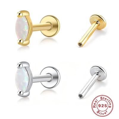 S925 Sterling Silver Opal Stud Earrings - High-End European and American Cartilage Jewelry