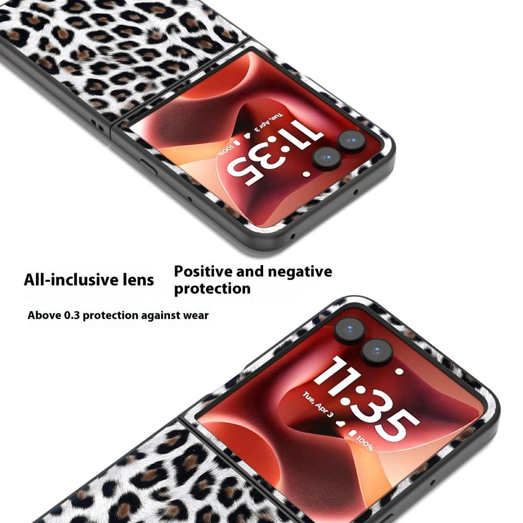 For Motorola Razr 60 Ultra 5G Case Black Edge Leather+PC Leopard Pattern Phone Cover